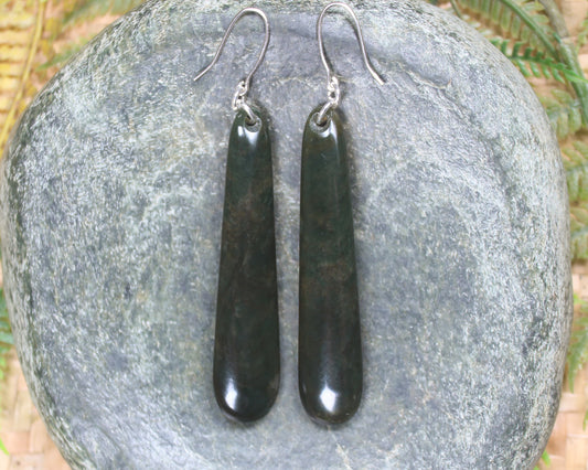 Roimata or Teardrop earrings carved from Rimu Pounamu - NZ Greenstone