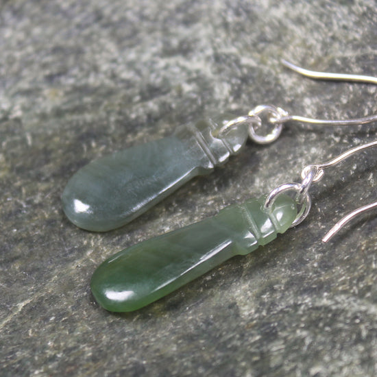 Mere Earrings carved from Hapopo Pounamu - NZ Greenstone