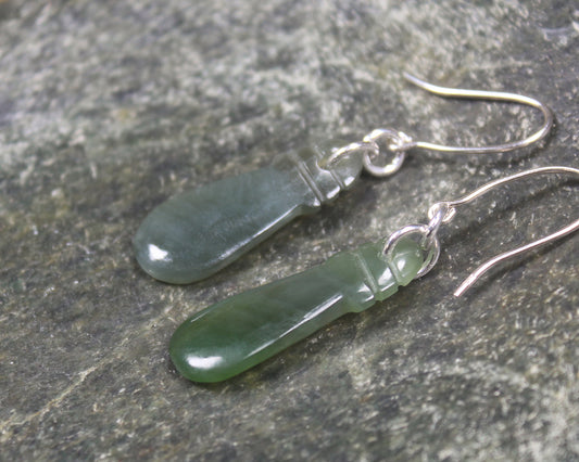 Mere Earrings carved from Hapopo Pounamu - NZ Greenstone