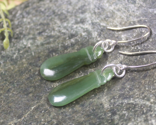 Mere Earrings carved from Rimu Pounamu - NZ Greenstone
