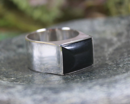 Sterling Silver Kawakawa Pounamu Ring - NZ Greenstone