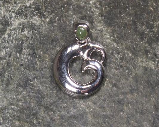 NZ Greenstone Sterling Silver Small Koropepe Pendant (BE211) Hapopo Pounamu