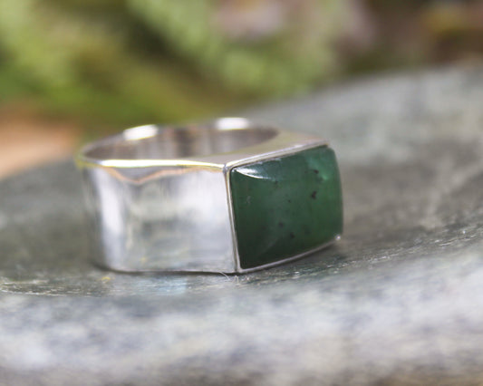 Sterling Silver Hapopo Pounamu Ring - NZ Greenstone
