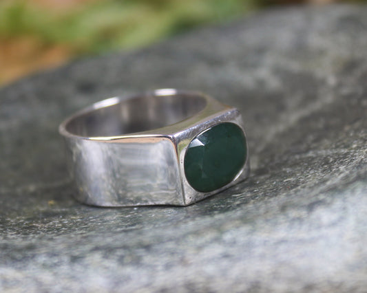 Sterling Silver Kawakawa Pounamu Ring - NZ Greenstone