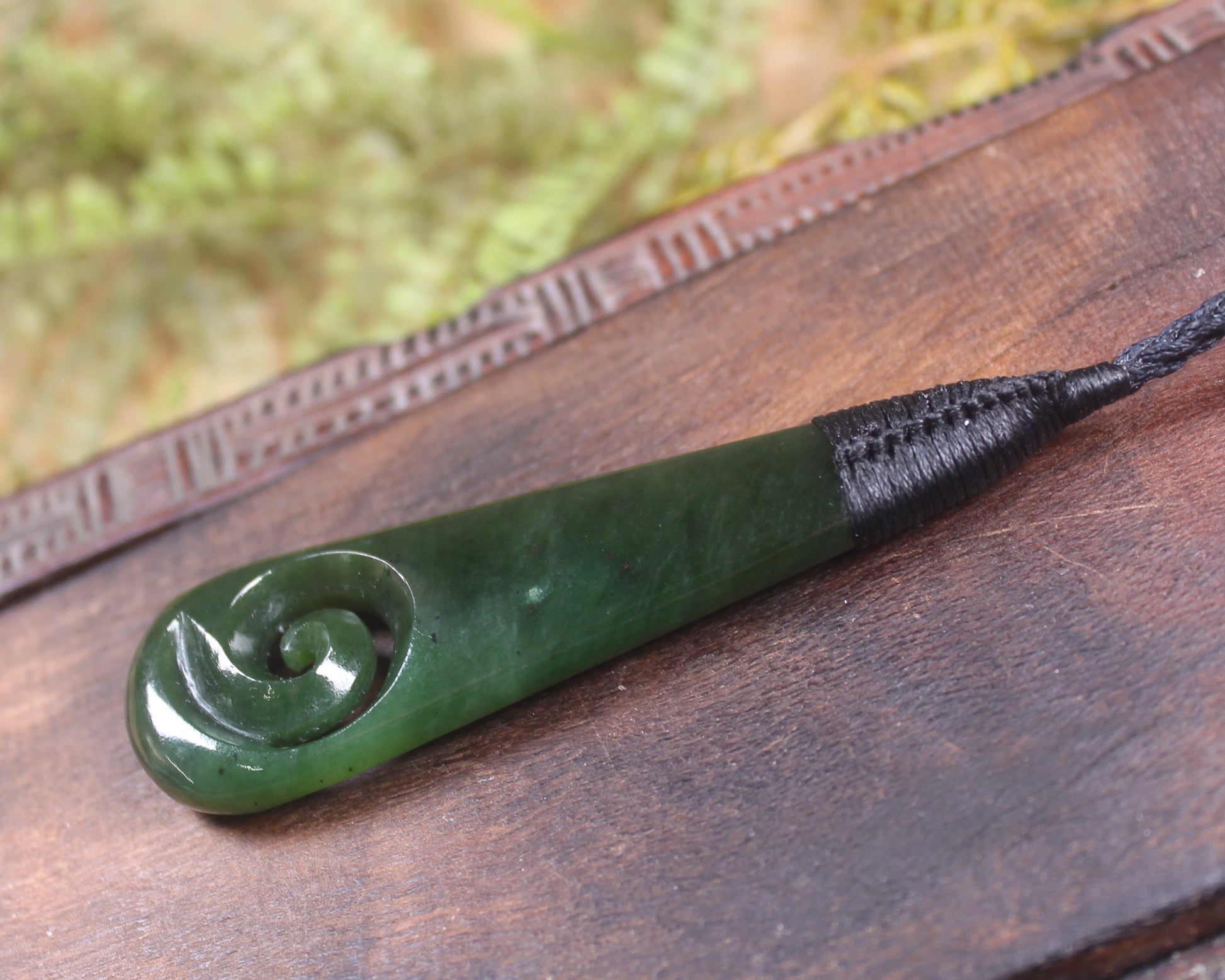 Roimata or Teardop with Koru carved from Kawakawa Pounamu - NZ Greenstone