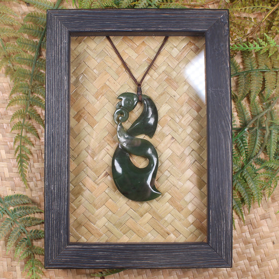 Framed Hapopo Pounamu Manaia Pendant - NZ Greenstone