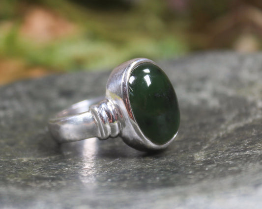Sterling Silver Rimu Pounamu Ring - NZ Greenstone