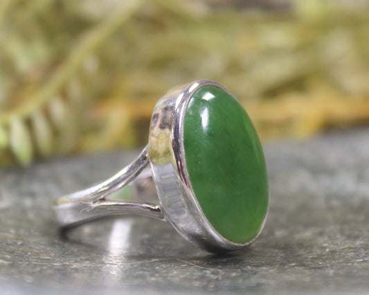 NZ Greenstone Sterling Silver Ring S8 (BM232) Hapopo Pounamu