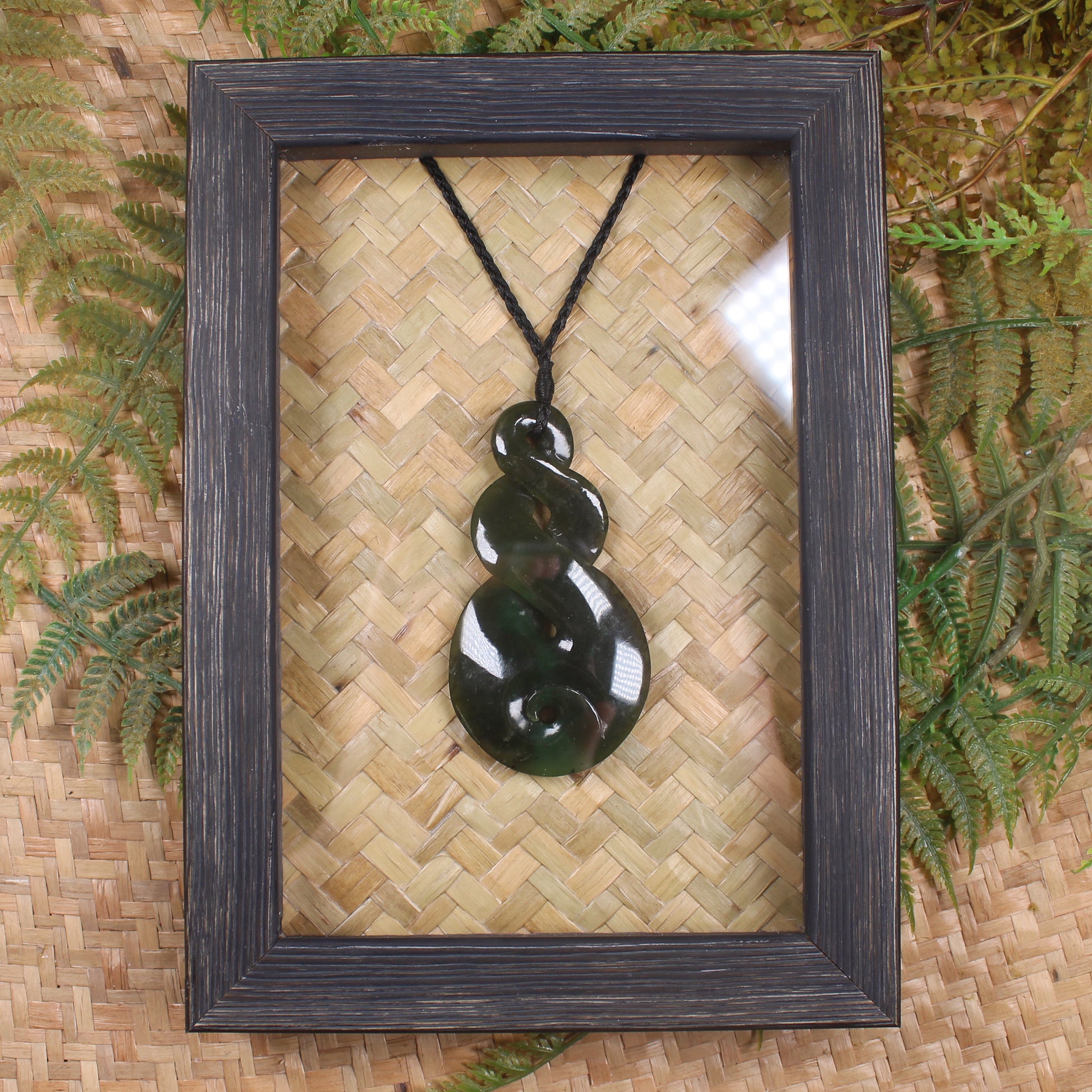 Framed Rimu Pounamu Koru Twist Pendant - NZ Greenstone