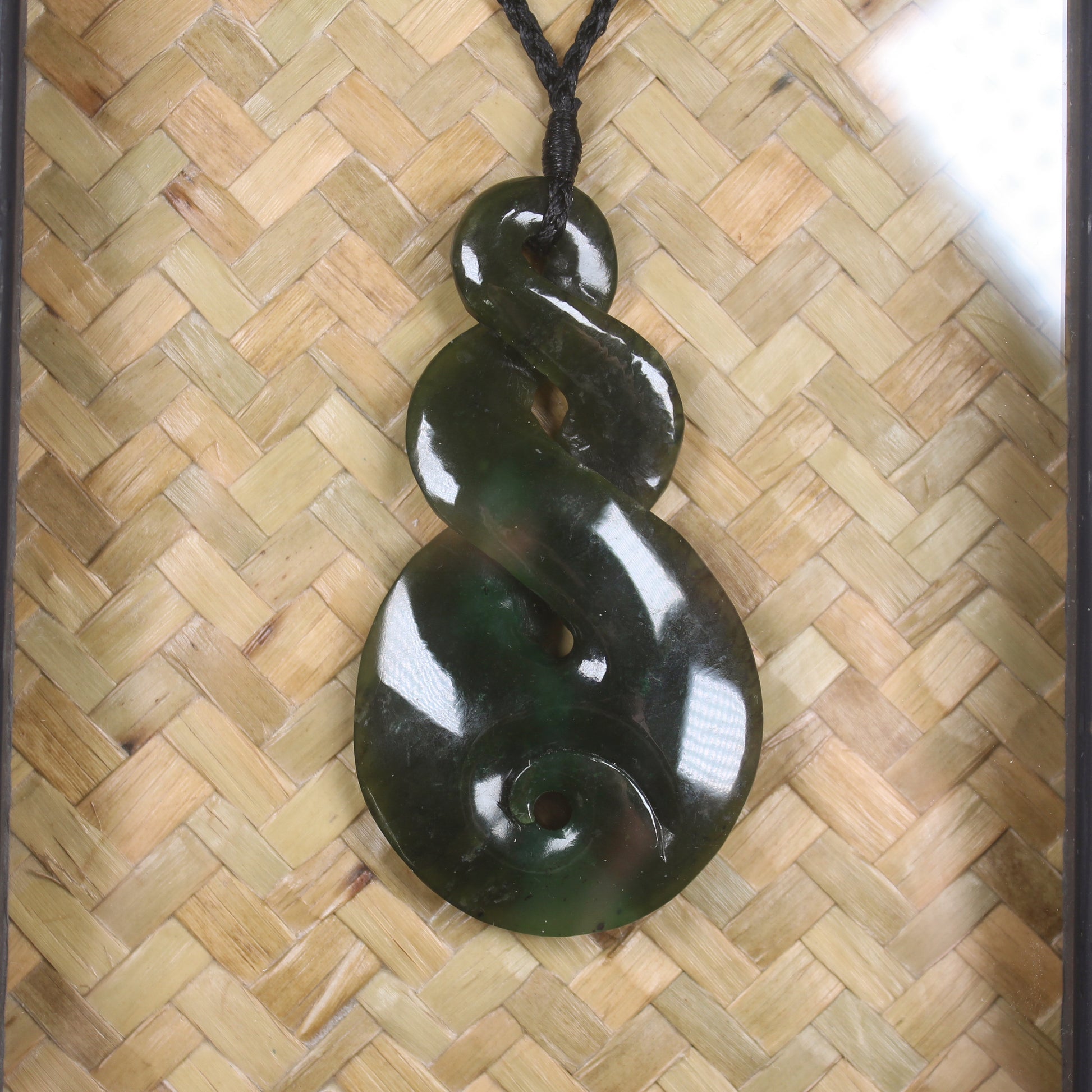 Framed Rimu Pounamu Koru Twist Pendant - NZ Greenstone