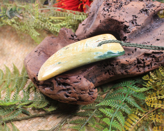 Taniwha Tooth or Niho carved from Flower Jade Pounamu - NZ Greenstone