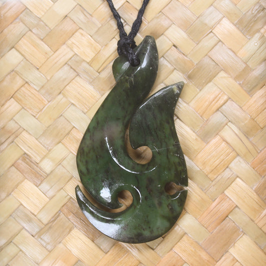 Framed Rimu Pounamu Matau - NZ Greenstone