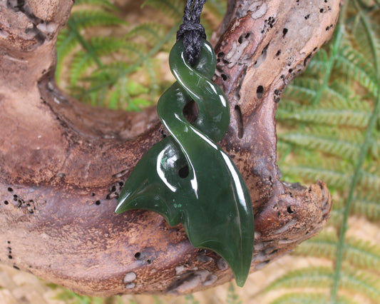 Whale Tail carved from Kawakawa Pounamu - NZ Greenstone