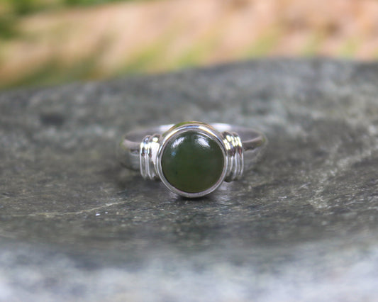 Sterling Silver Rimu Pounamu Ring - NZ Greenstone