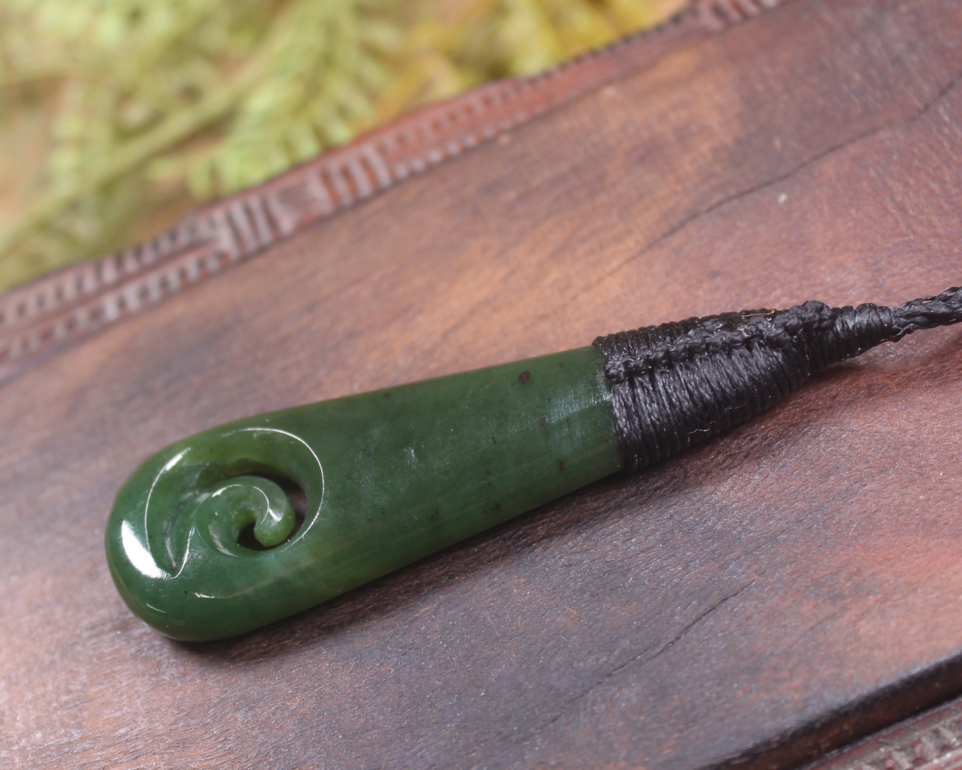 Roimata or Teardop with Koru carved from Kawakawa Pounamu - NZ Greenstone