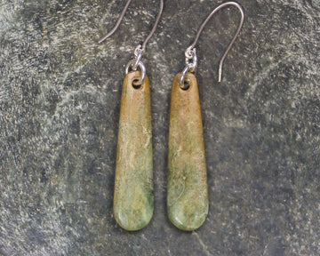 Roimata or Teardrop earrings carved from Flower Jade Pounamu - NZ Greenstone