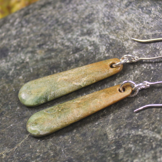 Roimata or Teardrop earrings carved from Flower Jade Pounamu - NZ Greenstone