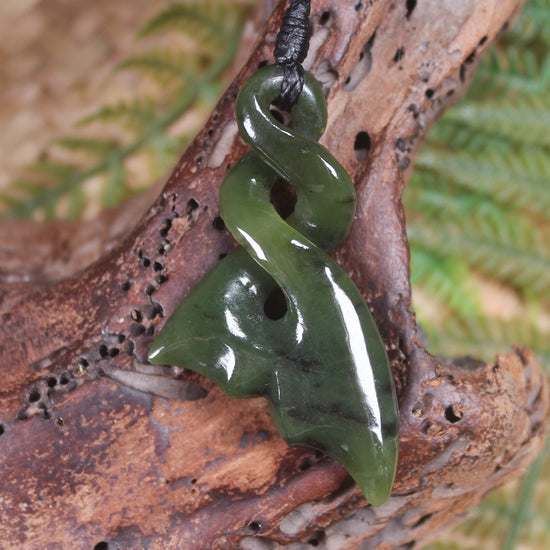 Whale Tail carved from Rimu Pounamu - NZ Greenstone