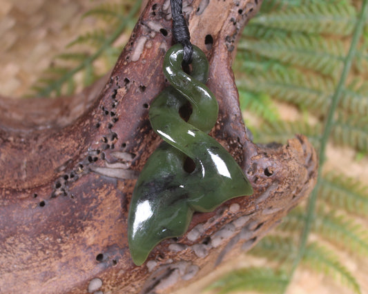 Whale Tail carved from Rimu Pounamu - NZ Greenstone