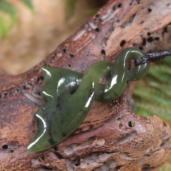 Whale Tail carved from Rimu Pounamu - NZ Greenstone