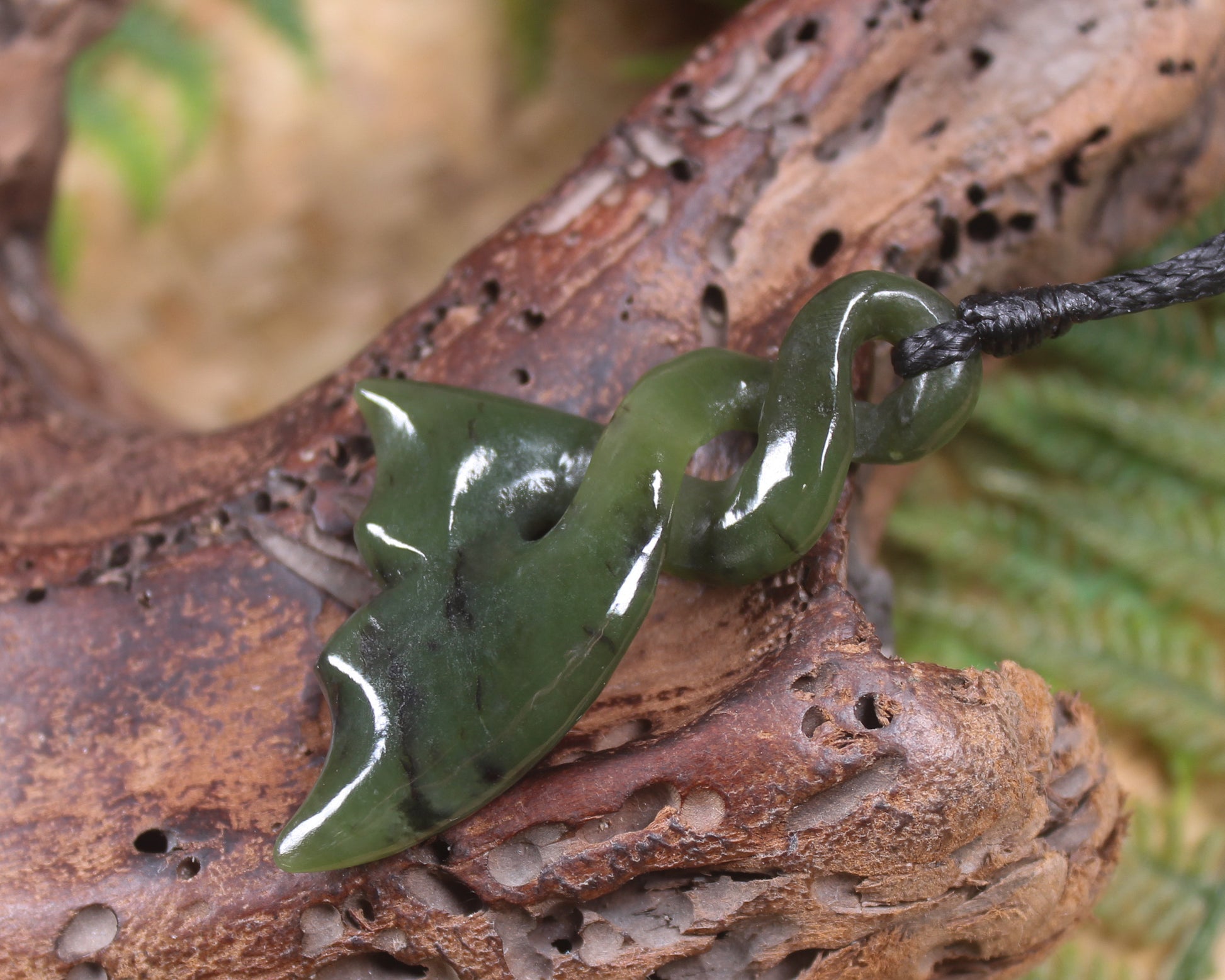 Whale Tail carved from Rimu Pounamu - NZ Greenstone