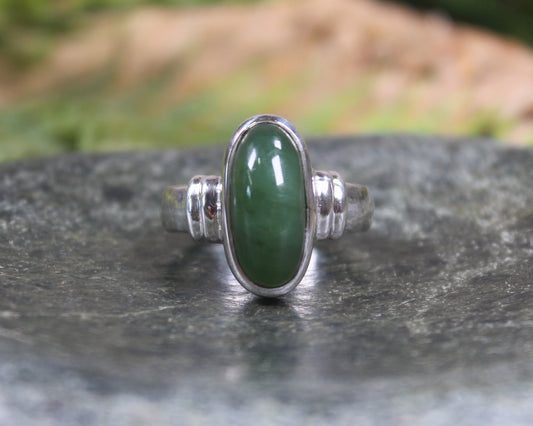 Sterling Silver Kawakawa Pounamu Ring - NZ Greenstone