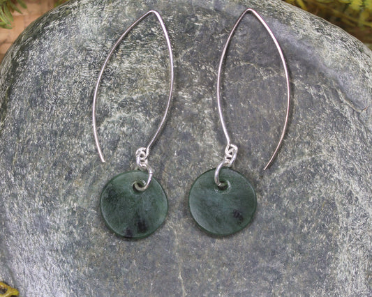 Porowhita Earrings carved from Kawakawa Pounamu - NZ Greenstone