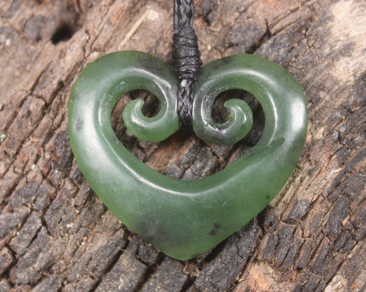 Koru Heart pendant carved from Hapopo Pounamu - NZ Greenstone