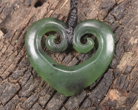 Koru Heart pendant carved from Hapopo Pounamu - NZ Greenstone