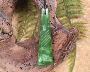 Toki or Adze Pendant carved from Flower Jade Pounamu - NZ Greenstone