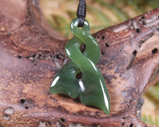 Whale tail carved from Inanga Pounamu - NZ Greenstone