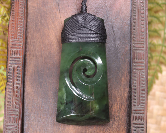 Toki or Adze with Koru Pendant carved from Rimu Pounamu - NZ Greenstone