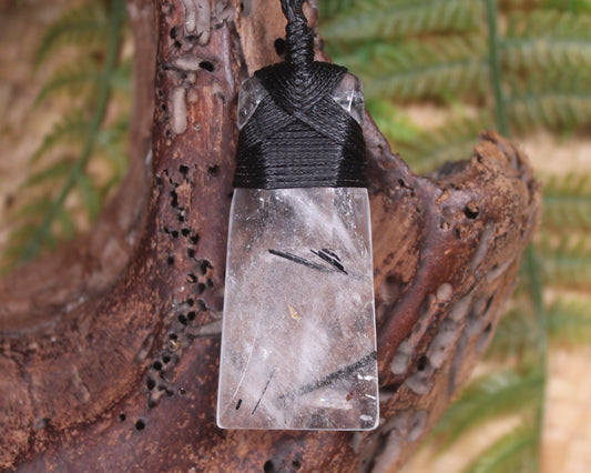 Quartz with Black Tourmaline carved into a Toki or Adze