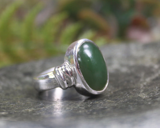 Sterling Silver Hapopo Pounamu Ring - NZ Greenstone