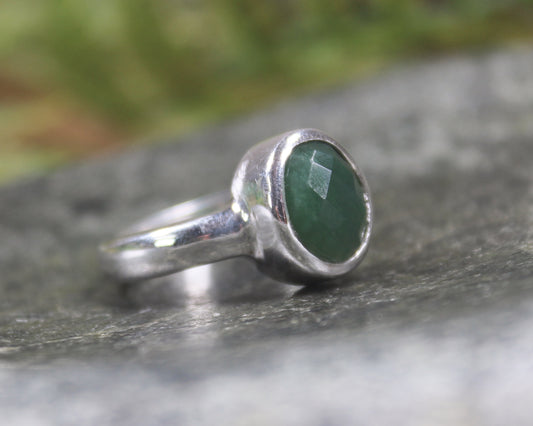Sterling Silver Kawakawa Pounamu Ring - NZ Greenstone