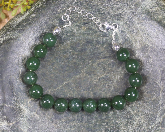 Kawakawa Pounamu Sterling Silver beaded bracelet - NZ Greenstone