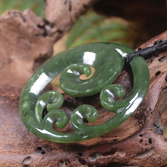 Koru carved from Rimu Pounamu - NZ Greenstone