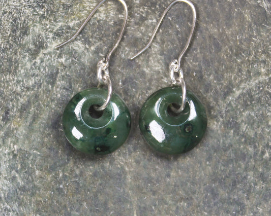 Porowhita Earrings carved from Kawakawa Pounamu - NZ Greenstone