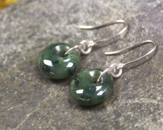 Porowhita Earrings carved from Kawakawa Pounamu - NZ Greenstone