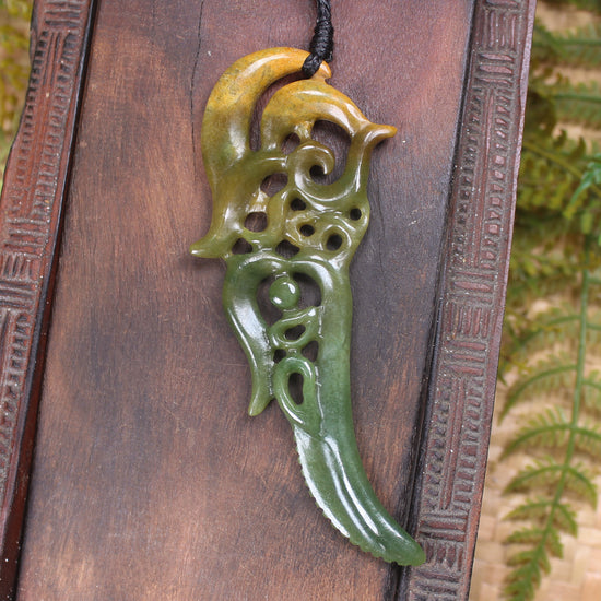 Manaia carved from Flower Jade Pounamu - NZ Greenstone