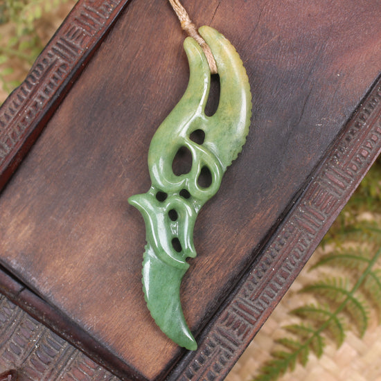 Manaia carved from Flower Jade Pounamu - NZ Greenstone