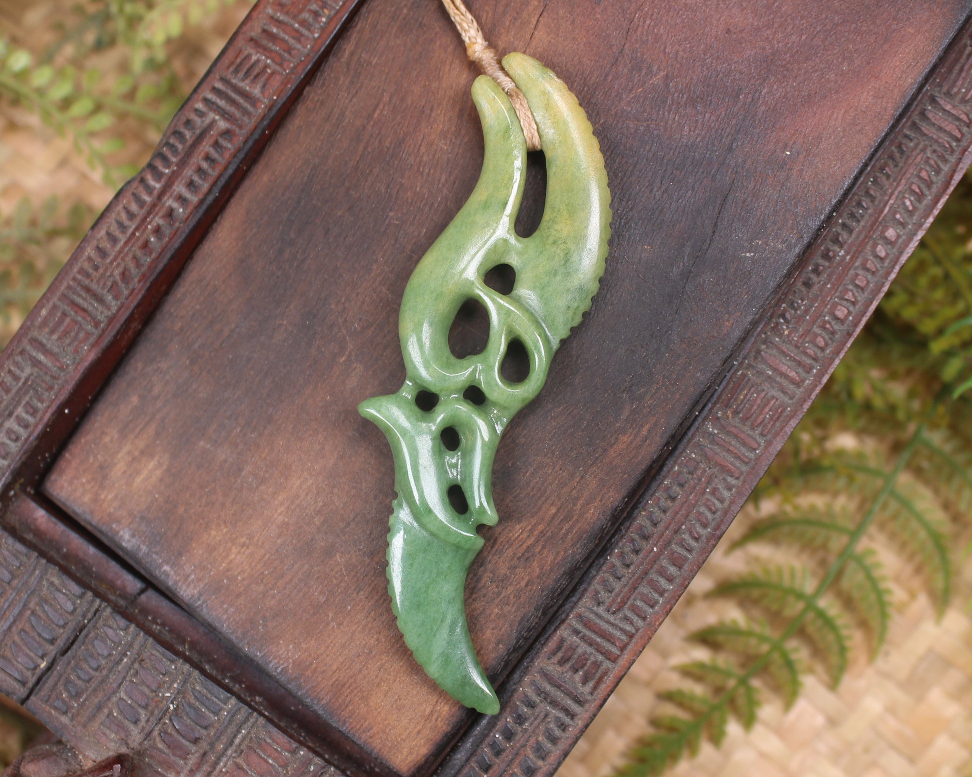 Manaia carved from Flower Jade Pounamu - NZ Greenstone