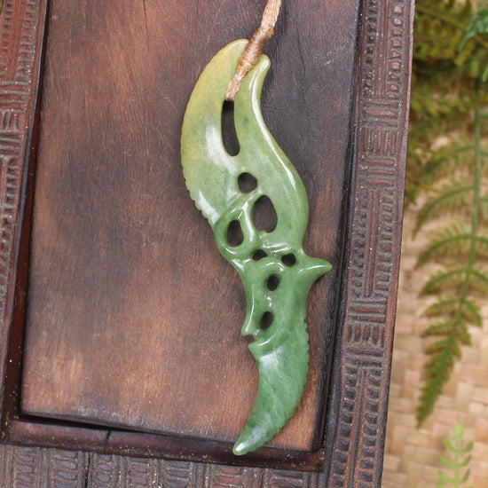 Manaia carved from Flower Jade Pounamu - NZ Greenstone