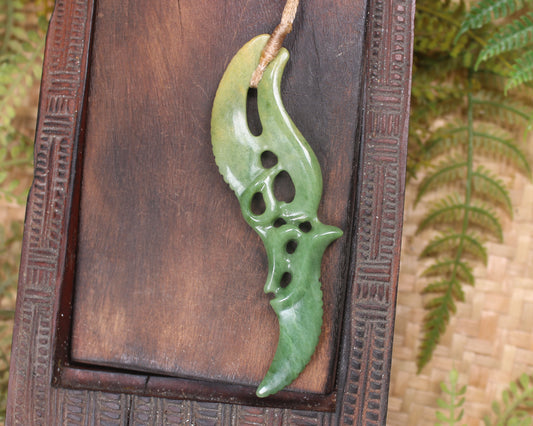 Manaia carved from Flower Jade Pounamu - NZ Greenstone
