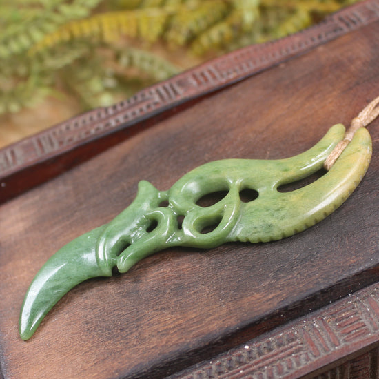 Manaia carved from Flower Jade Pounamu - NZ Greenstone