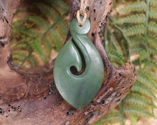 Hei Matau or Fish Hook carved from Hapopo Pounamu - NZ Greenstone