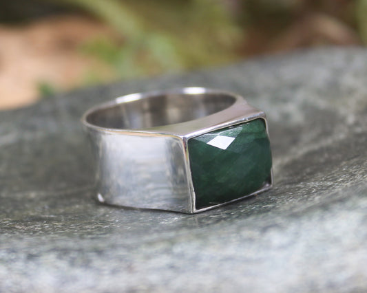 Sterling Silver Kawakawa Pounamu Ring - NZ Greenstone