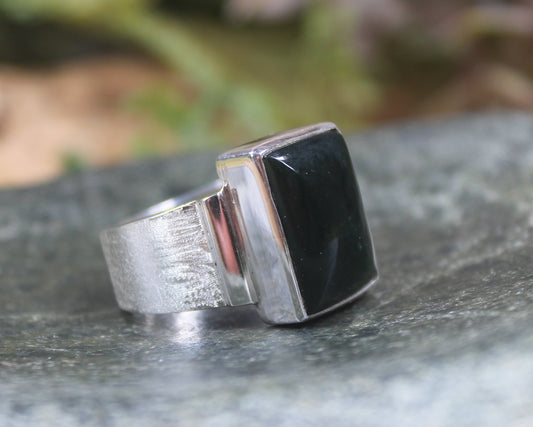 Sterling Silver Kawakawa Pounamu Ring - NZ Greenstone