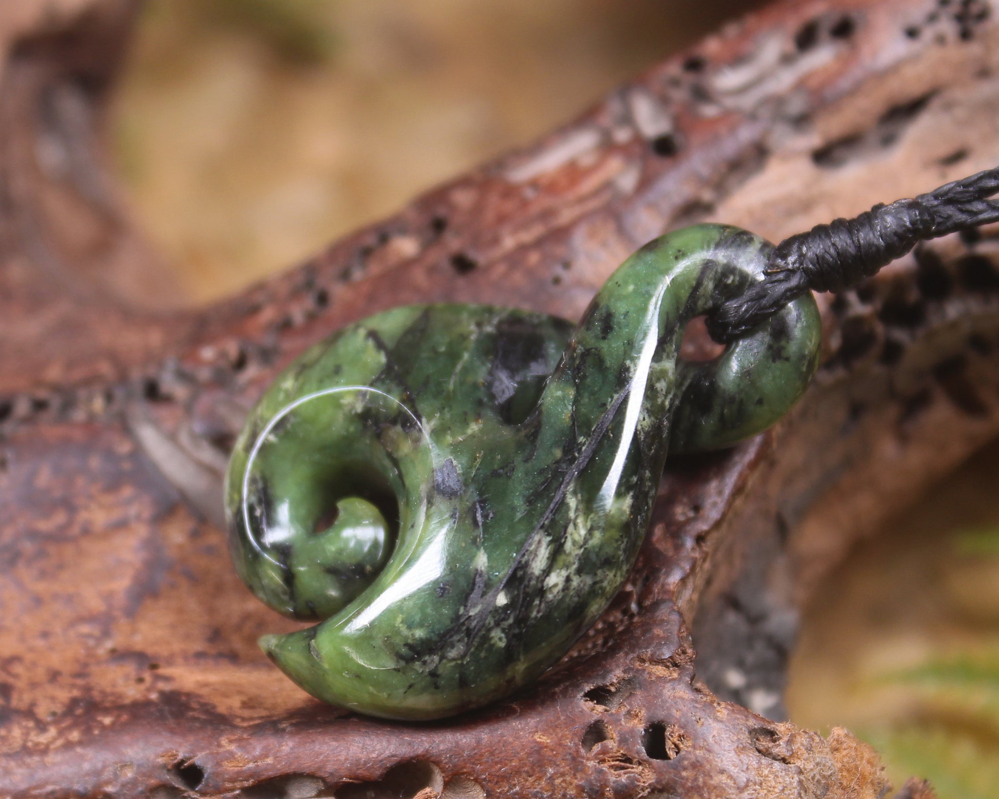 Koru Twist carved from Douglas Creek Pounamu - NZ Greenstone