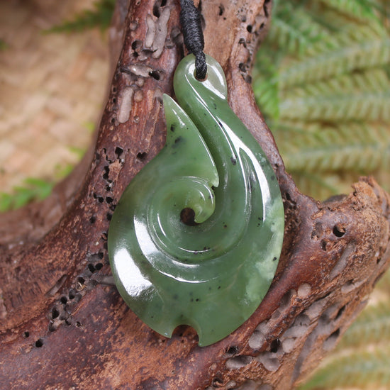 Hei Matau or Fish Hook carved from Hapopo Pounamu - NZ Greenstone